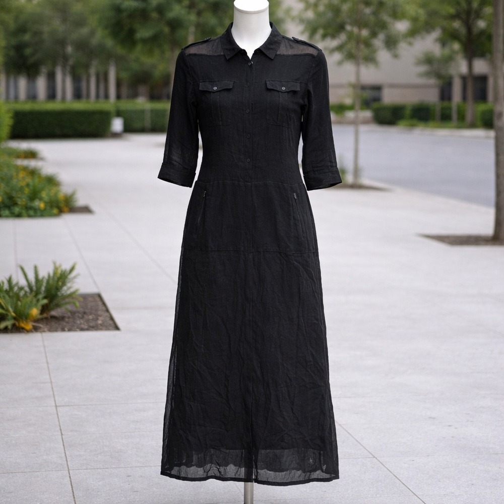 Sonia Rykiel Vintage Black Wool Mesh Sheer Maxi Dress Made in France Size 42